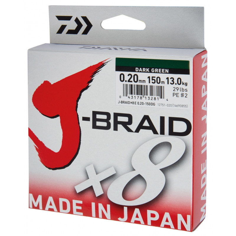 DAIWA Splétaná šňůra J-Braid Dark Green X8 0,10 mm 6 kg 150 m 