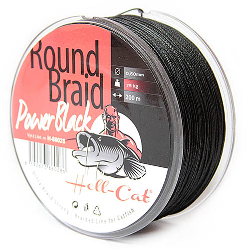 HELL-CAT SPLÉTANÁ ŠŇŮRA ROUND BRAID POWER BLACK 0,70MM / 85KG / 200M