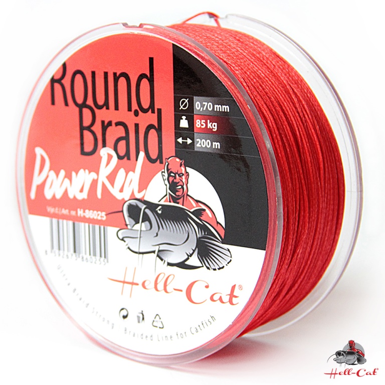 HELL-CAT SPLÉTANÁ ŠŇŮRA ROUND BRAID POWER RED 0,70MM / 85KG / 200M