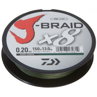 DAIWA Splétaná šňůra J-Braid Dark Green X8 0,10 mm 6 kg 150 m 